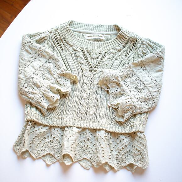 Anthropologie Pistachio Cable-Knit Lacey Sweater Size XXS - Picture 1 of 9